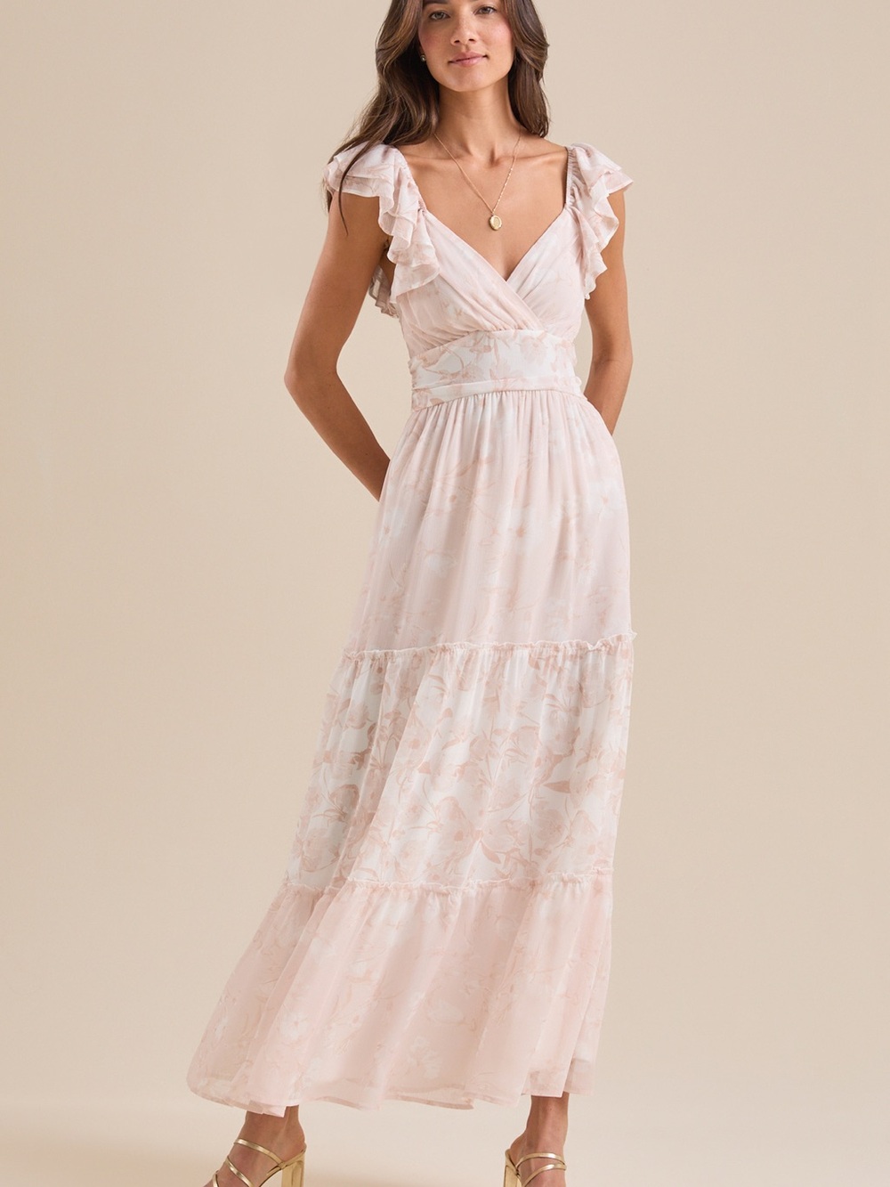 Altar'd State Blush Floral Ruffle Maxi Dress